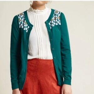 Modcloth 3X Teal Blue Heart Yoke Cotton Modal Cardigan Sweater Retro